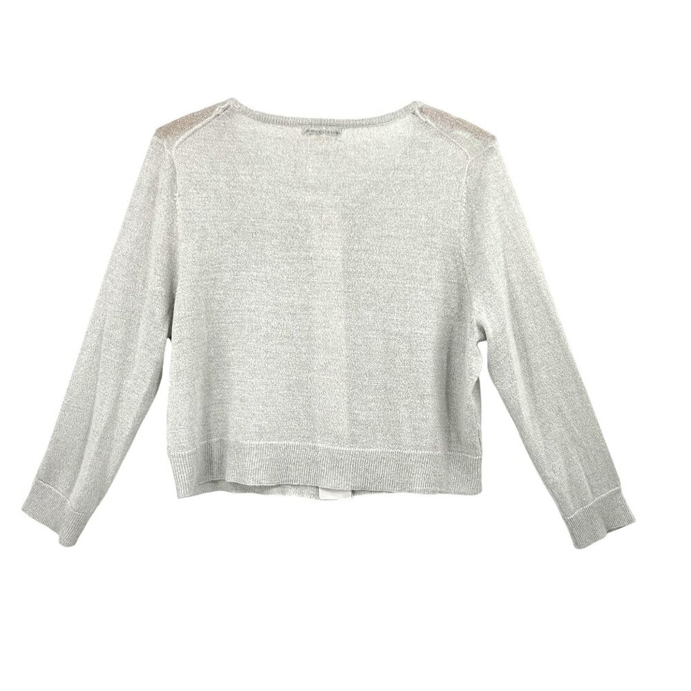Metallic Cropped Sweater Large Calvin Klein Silver Knit Cardigan Toggle Buttons - Picture 5 of 7